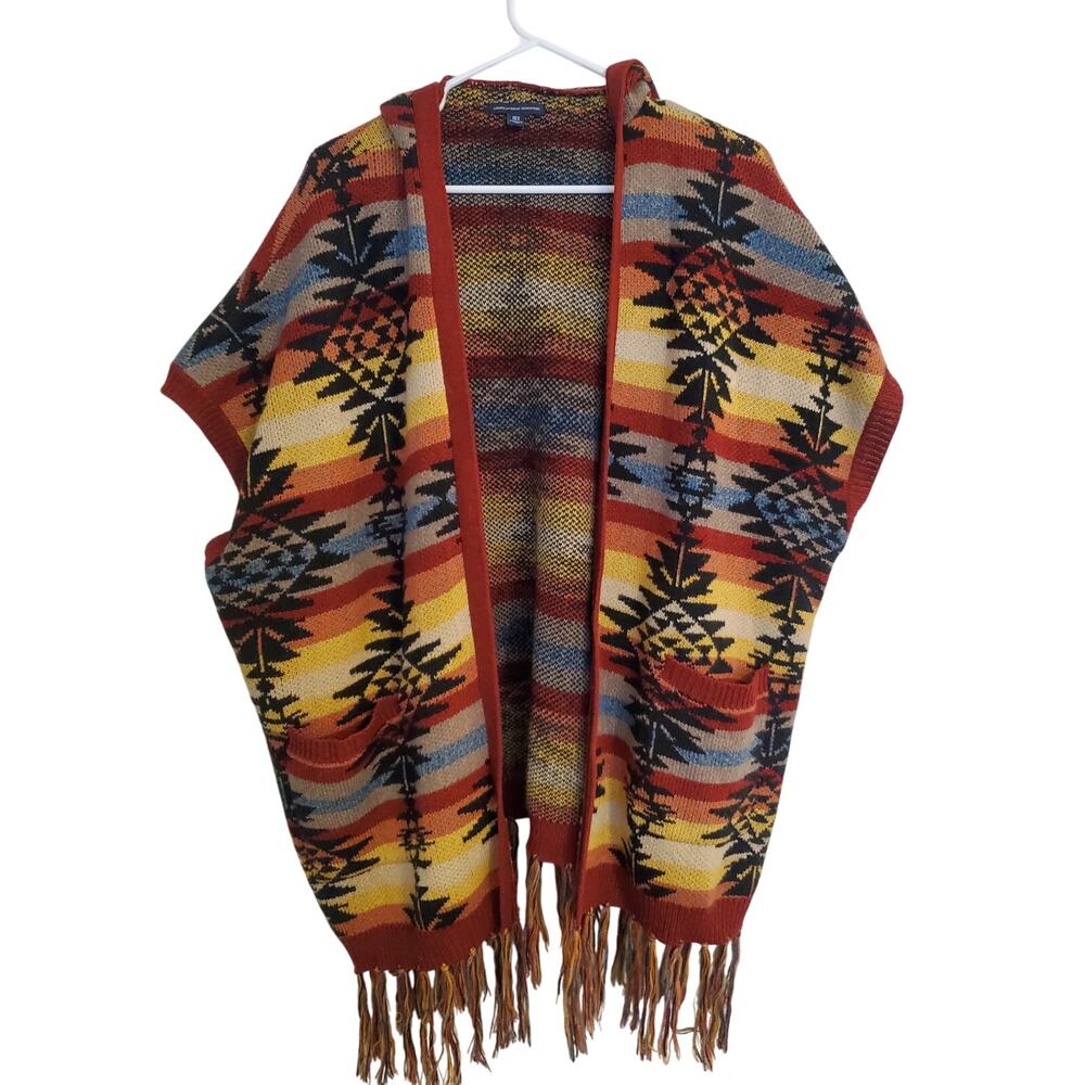 American Eagle Cardigan Womens XS Shawl Red‎ Southwestern Aztec Fringe